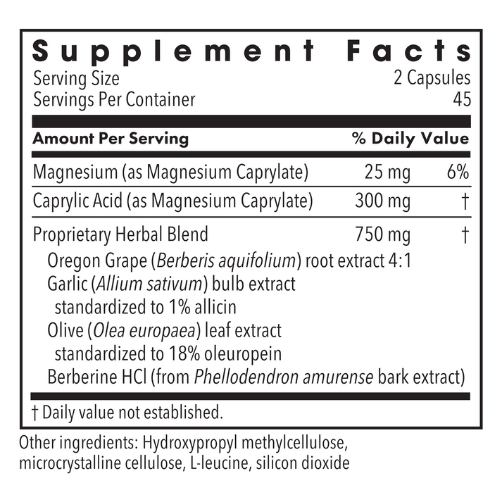 Supplement Facts panel for Happy Belly showing two capsules per serving and listed ingredients.