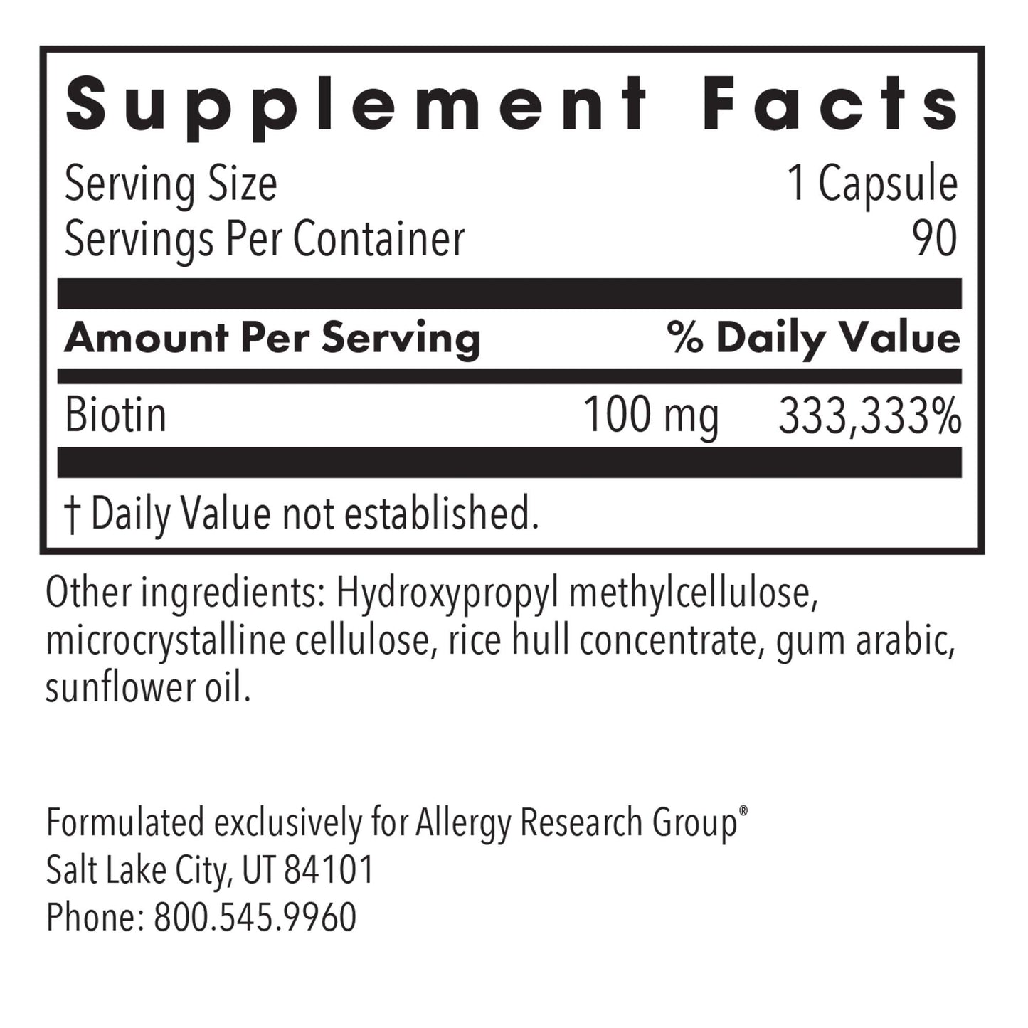 HiBiotin® - supplement fact label with Biotin