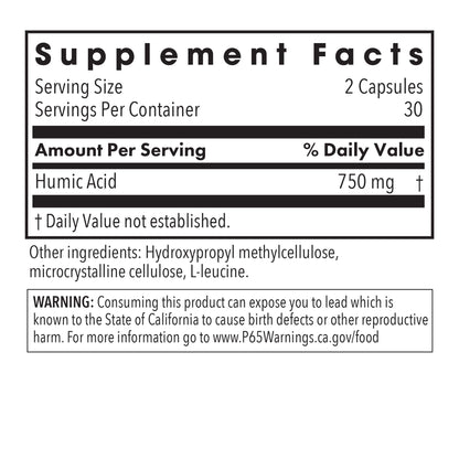Humic Acid - supplement fact label with Humic Acid
