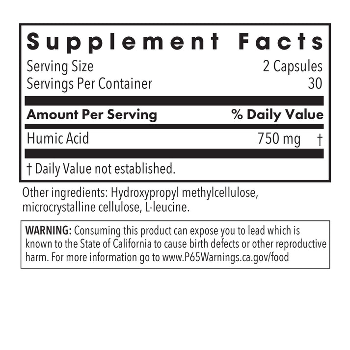 Humic Acid - supplement fact label with Humic Acid