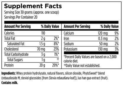 Hydrolyzed Whey Protein Vanilla 600g Supplement Facts Image