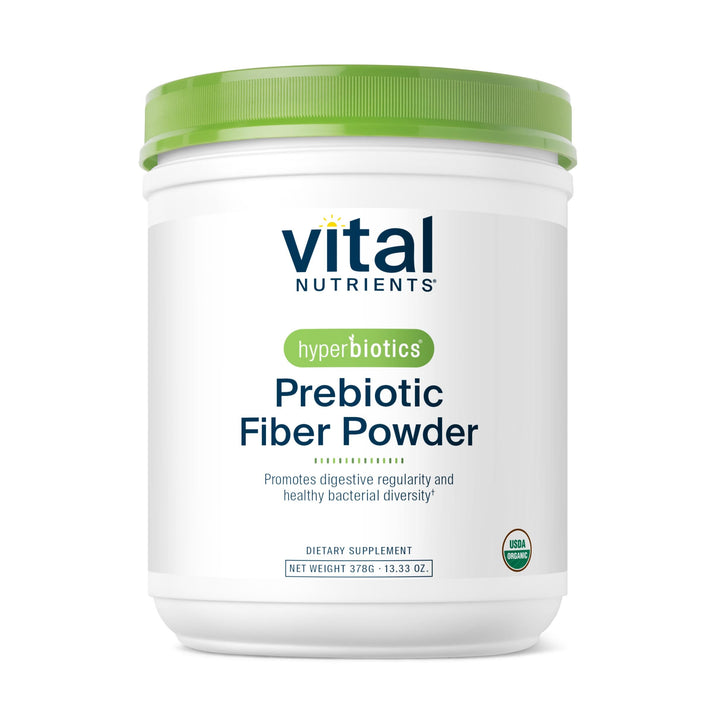 Vital Nutrients Hyperbiotics Prebiotic Fiber Powder promotes digestive regularity. A supportive supplement to use with glp-one medications.*