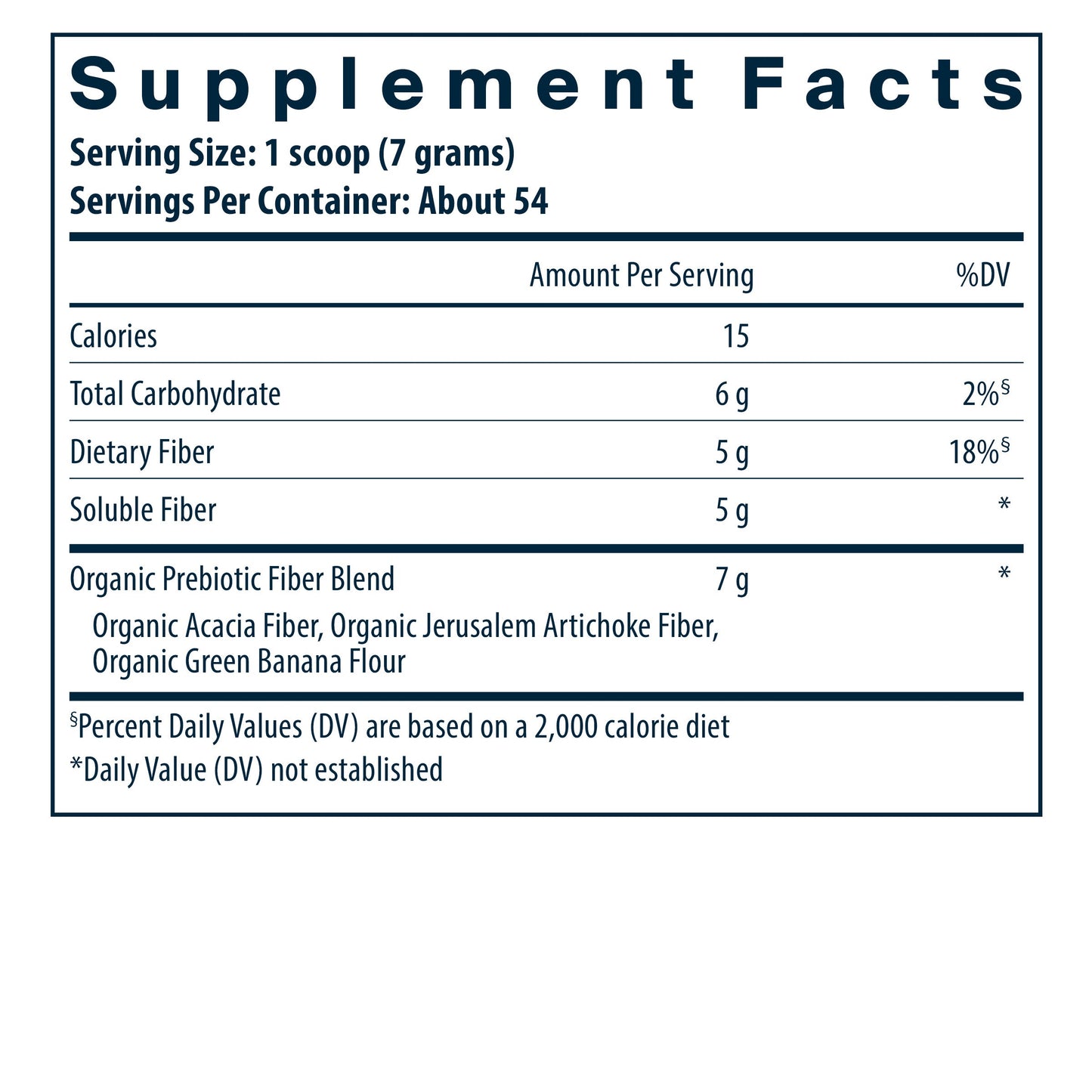 Vital Nutrients Hyperbiotics Prebiotic Fiber Powder supplement facts information.