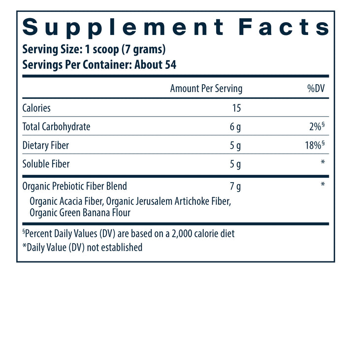 Vital Nutrients Hyperbiotics Prebiotic Fiber Powder supplement facts information.