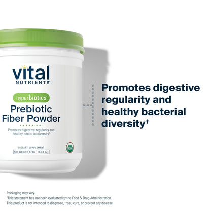 Vital Nutrients Hyperbiotics Prebiotic Fiber Powder promotes digestive regularity and healthy bacterial diversity.