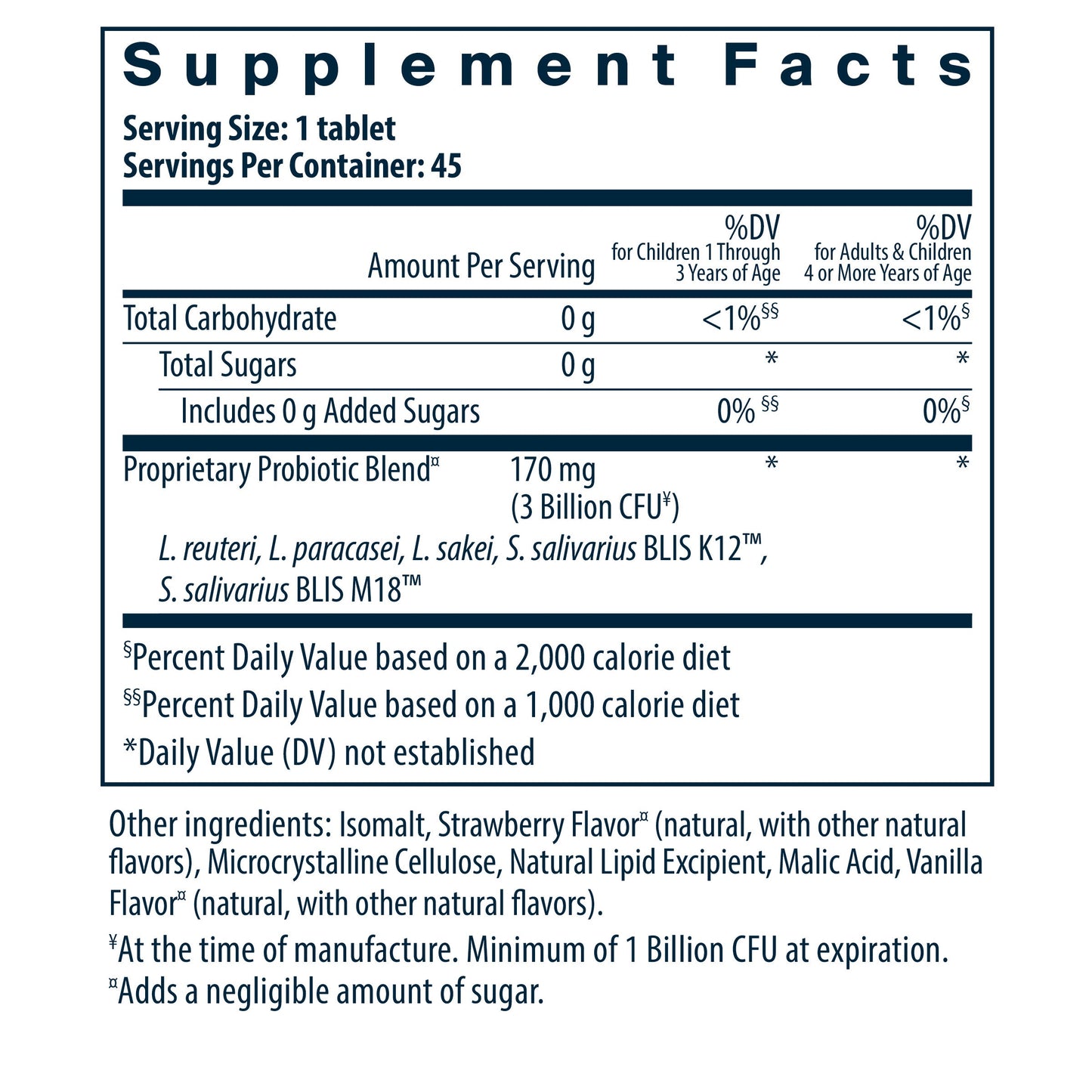 Hyperbiotics Pro-Kids® ENT Probiotic supplement facts.