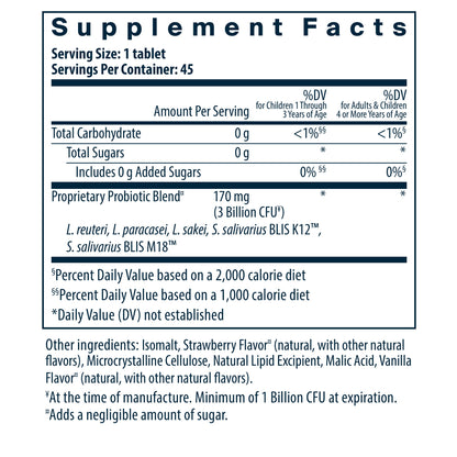 Hyperbiotics Pro-Kids® ENT Probiotic supplement facts.