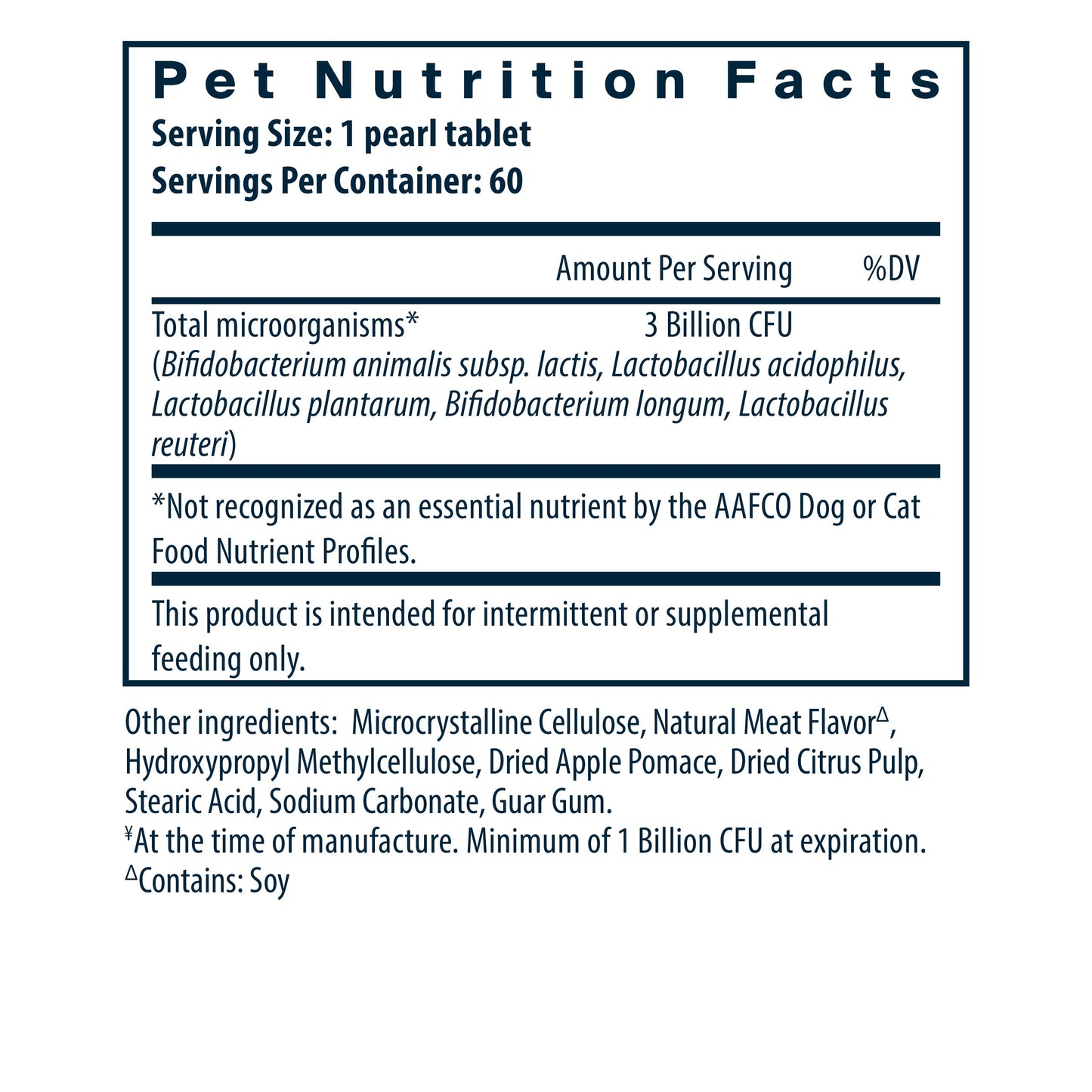 Hyperbiotics Pro-Pets Probiotic pet nutrition facts.