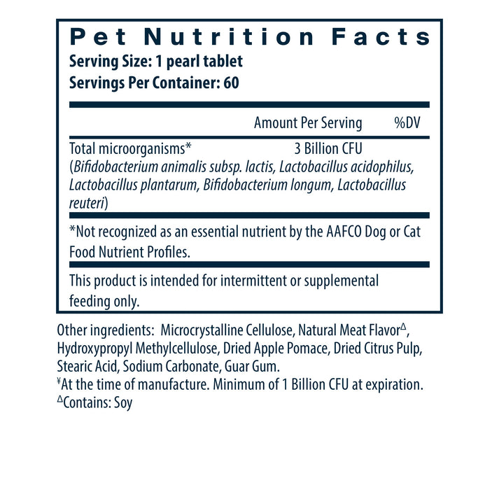 Hyperbiotics Pro-Pets Probiotic pet nutrition facts.
