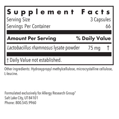 ImmunoBiotic Pro - supplement fact label with Lactobacillus rhamnosus lysate powder