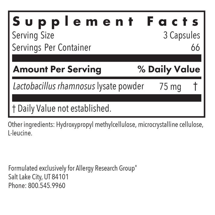 ImmunoBiotic Pro - supplement fact label with Lactobacillus rhamnosus lysate powder