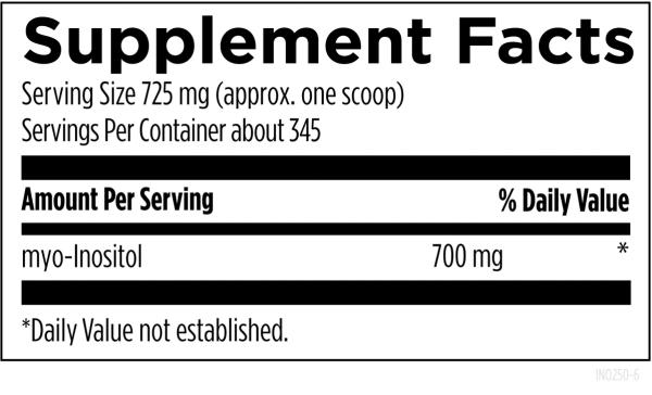 Inositol Powder 250 g (8.8 oz) powder supplement facts image