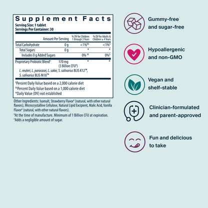Vital Nutrients Kids Invincible Immune Probiotic supplement facts.