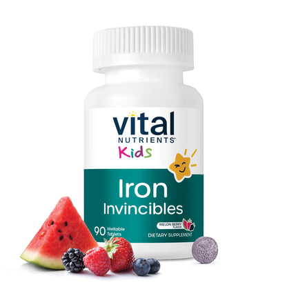 Vital Nutrients Kids Iron Invincibles, a meltable tablet iron supplement for kids.