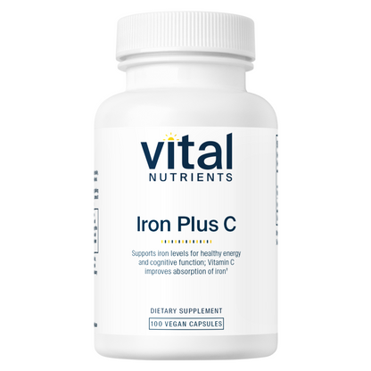 Vital Nutrients Iron Plus C dietary supplement bottle 100 Vegan Capsules