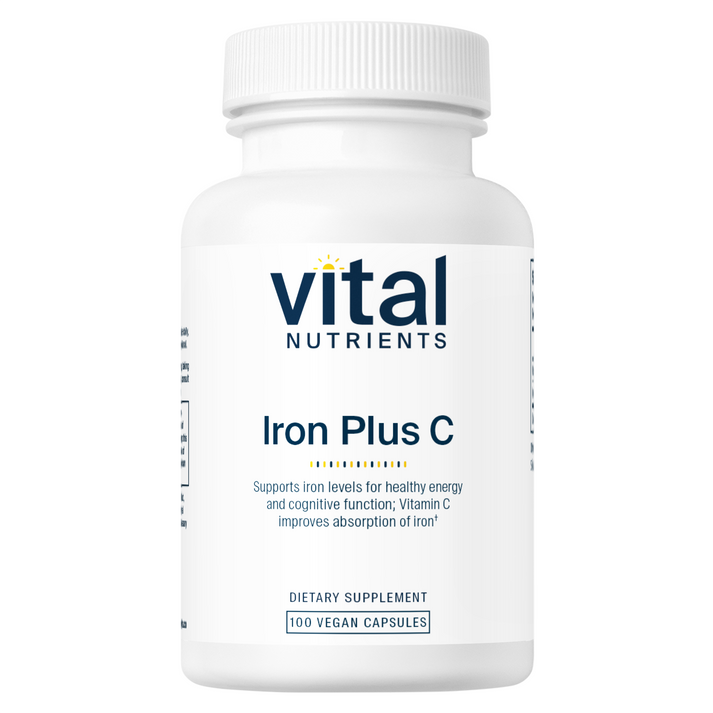 Vital Nutrients Iron Plus C dietary supplement bottle 100 Vegan Capsules