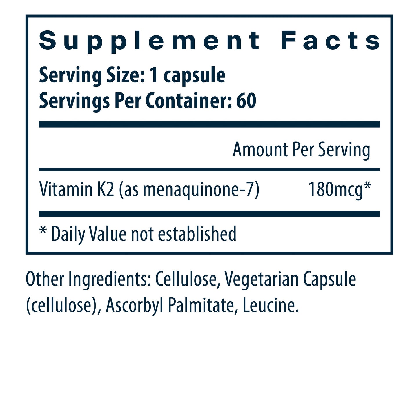 Vital Nutrients Vitamin K2-7 supplement facts.