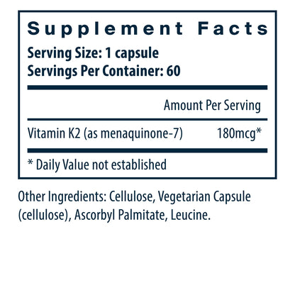 Vital Nutrients Vitamin K2-7 supplement facts.