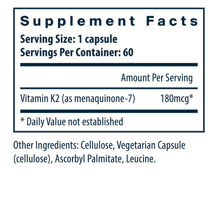 Vital Nutrients Vitamin K2-7 supplement facts.