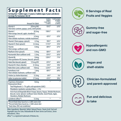 Vital Nutrients Kids' Multivitamin supplement facts and product highlights.