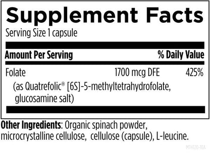 L-5-MTHF 1,700 mcg DFE (1 mg), 120 capsules supplement facts image