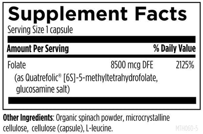 L-5-MTHF 8,500 mcg DFE (5 mg), 60 capsules supplement facts image