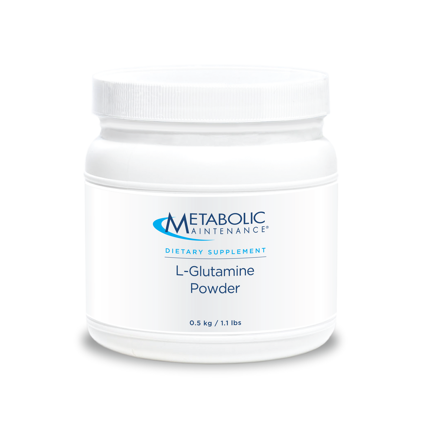 Metabolic Maintenance L-Glutamine Powder tub front label for gut health and muscle recovery support