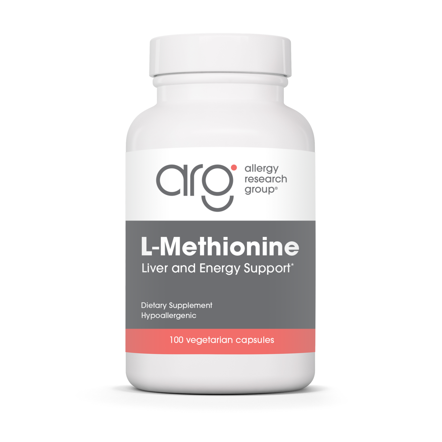 Allergy Research Group L-Methionine 500 mg - 100 vegetarian capsules bottle front label