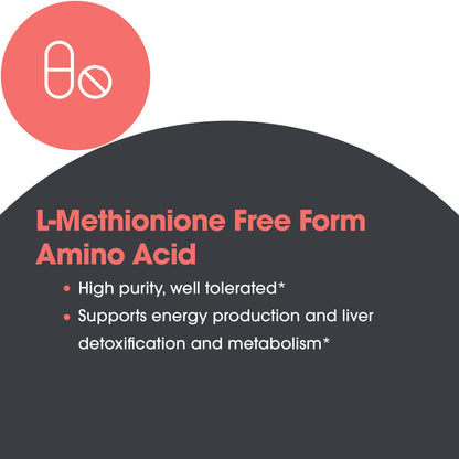 L-Methionine 500 mg - suggested use: 1 capsule three times daily between meals