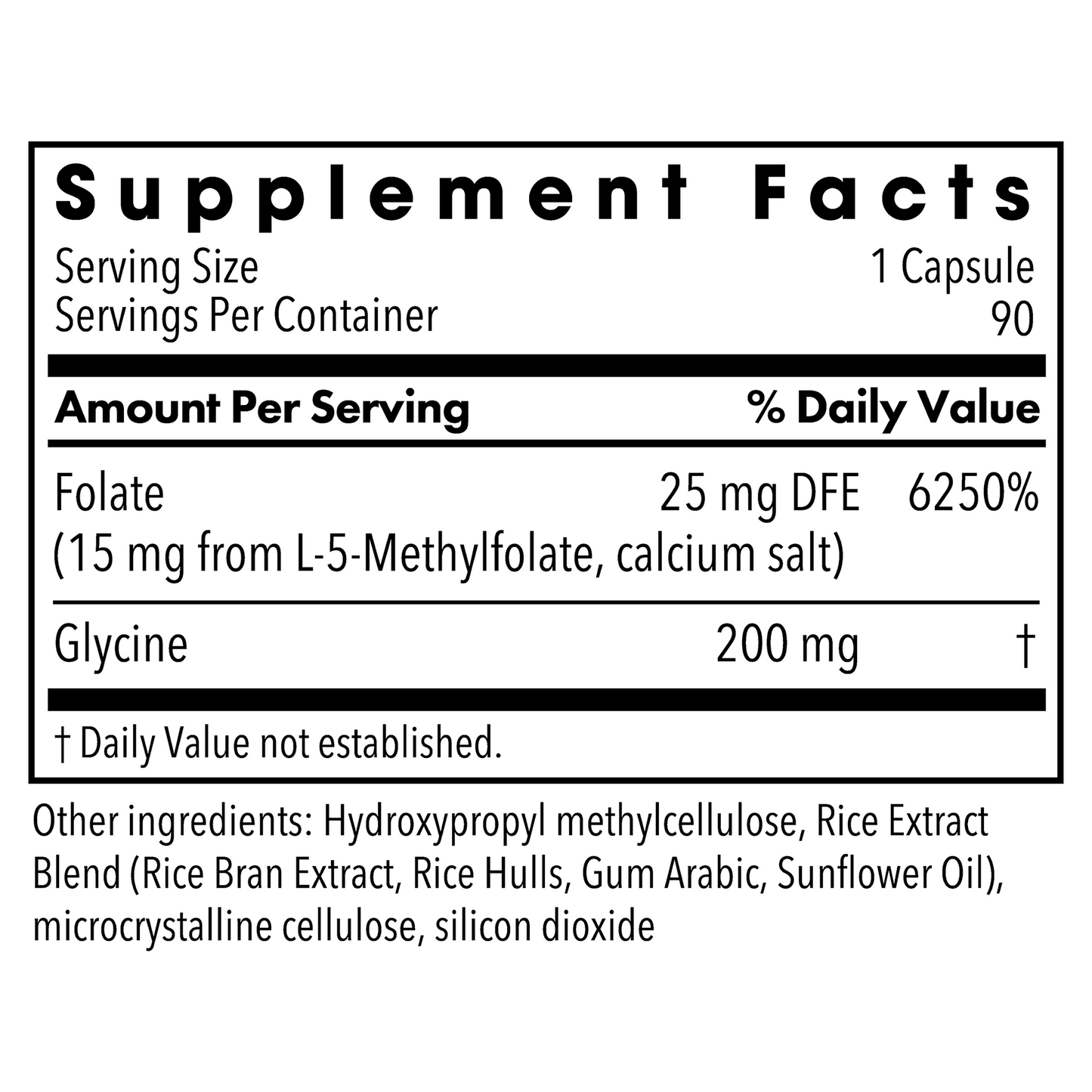 Close up of Supplement Facts panel showing folate amounts and other ingredients on a MethylPro bottle