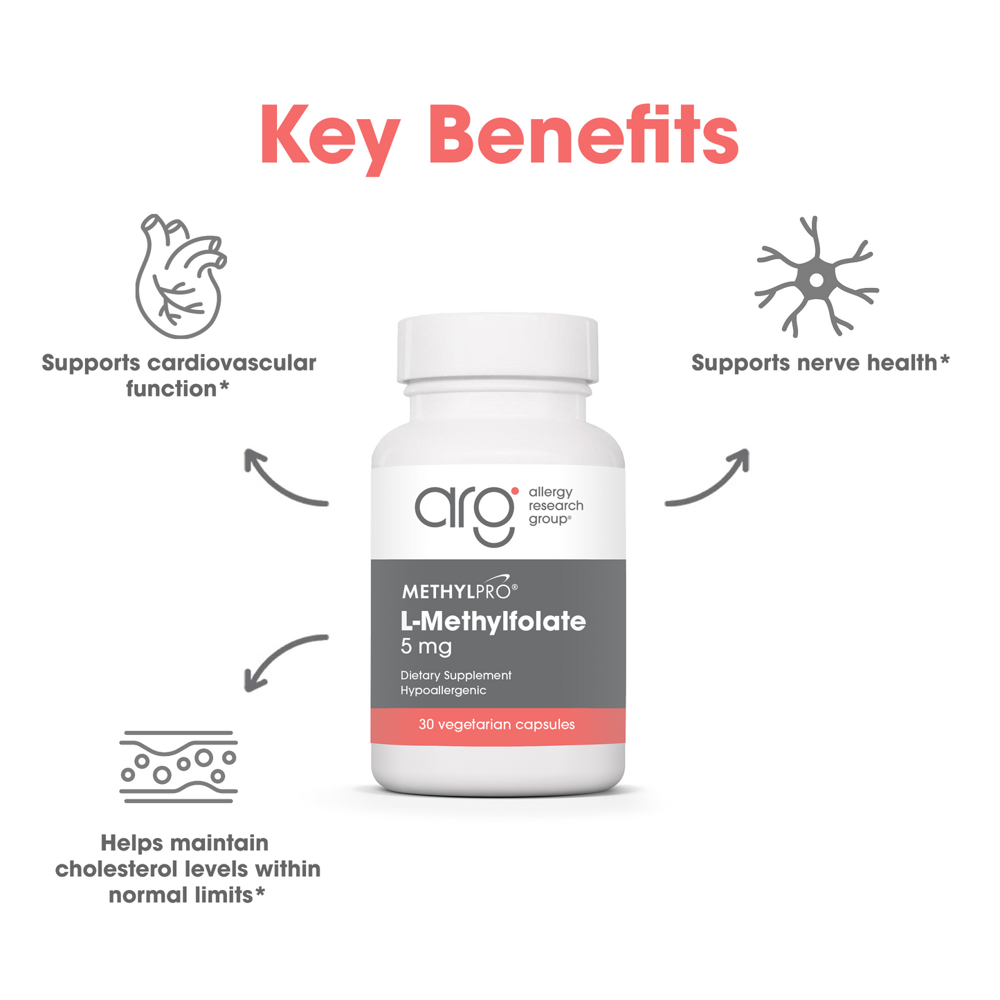 MethylPro L-Methylfolate 5 mg dietary supplement bottle shown with suggested use on a light background
