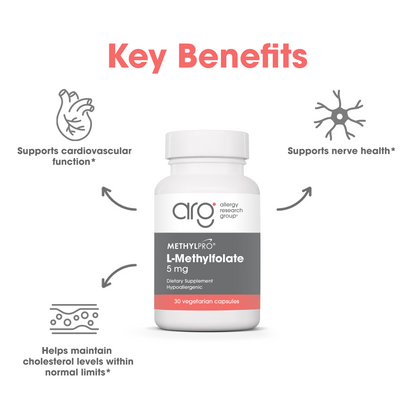 MethylPro L-Methylfolate 5 mg dietary supplement bottle shown with suggested use on a light background