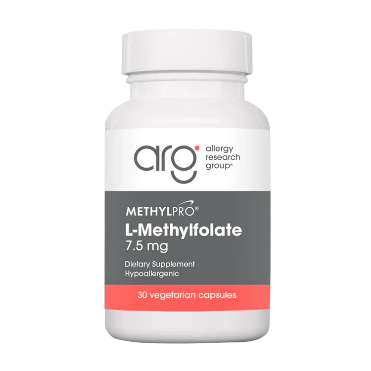 MethylPro L-Methylfolate 7.5 mg bottle with New Look Trusted Formula badge.