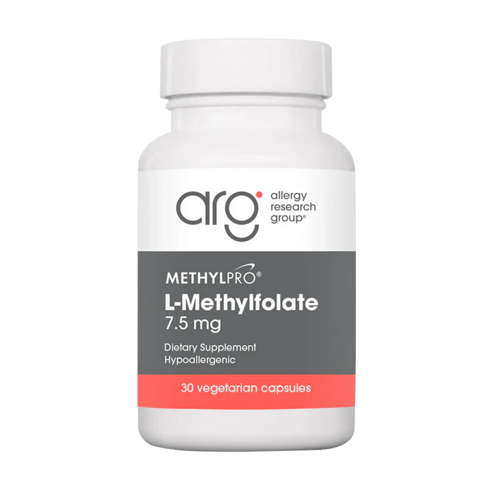MethylPro L-Methylfolate 7.5 mg bottle with New Look Trusted Formula badge.