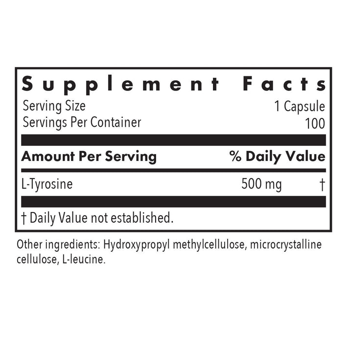 L-Tyrosine 500 mg - supplement fact label with L-Tyrosine
