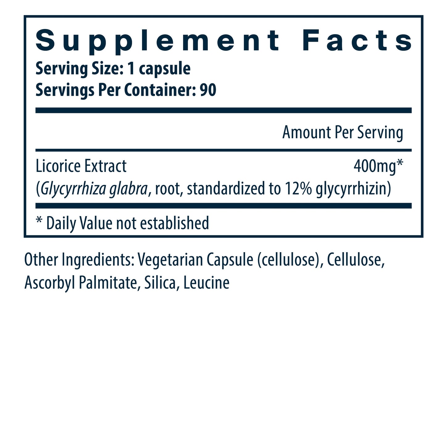 Vital Nutrients Licorice Root Extract supplement facts.