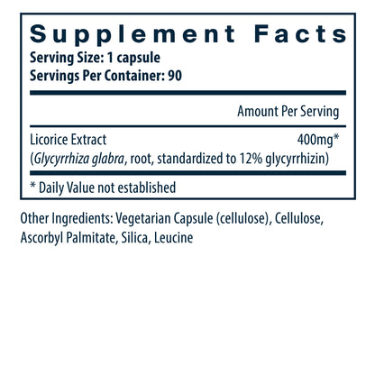 Vital Nutrients Licorice Root Extract supplement facts.