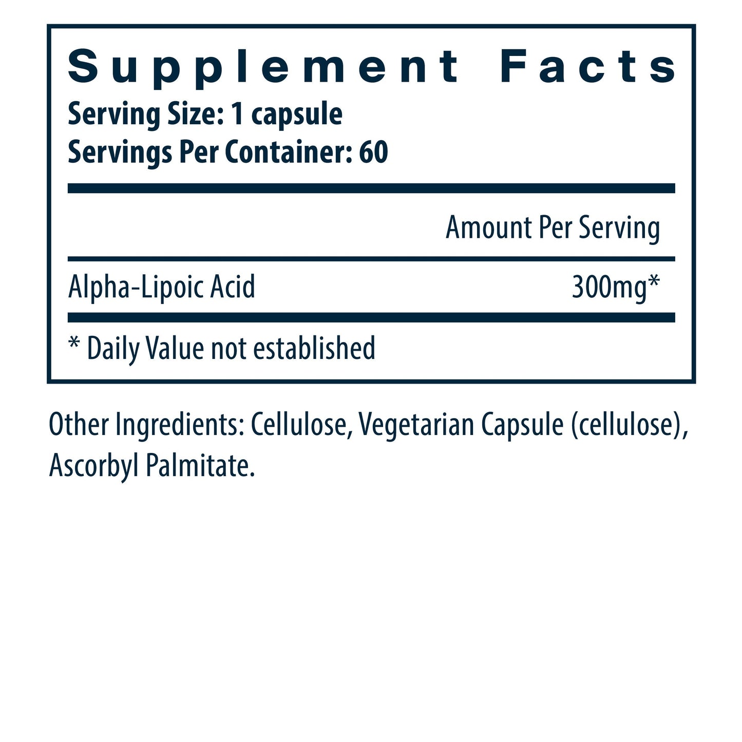Vital Nutrients Lipoic Acid 300mg supplement facts.