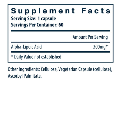 Vital Nutrients Lipoic Acid 300mg supplement facts.
