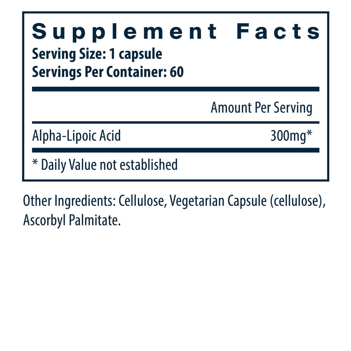 Vital Nutrients Lipoic Acid 300mg supplement facts.
