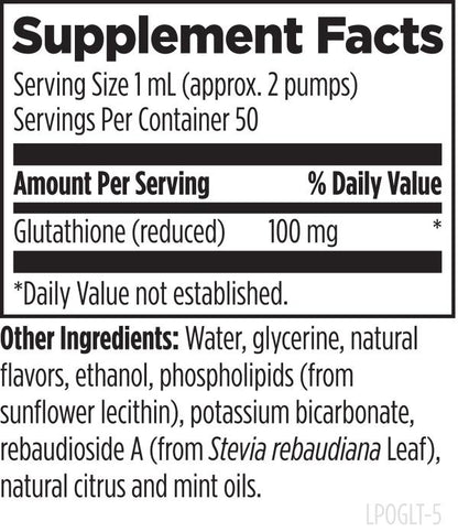 Liposomal Glutathione supplement facts image