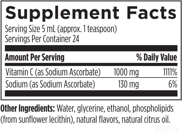 Liposomal Vitamin C 4 fl oz (120 mL) liquid, Lemon supplement facts image