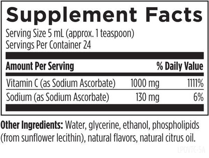 Liposomal Vitamin C 4 fl oz (120 mL) liquid, Lemon supplement facts image