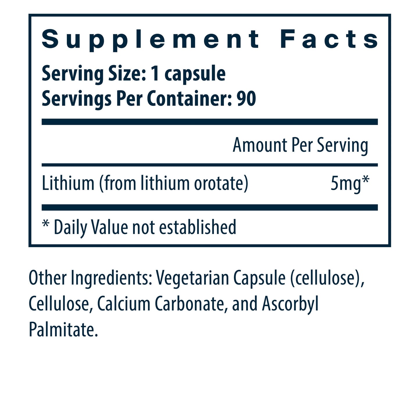 Vital Nutrients Lithium 5mg/serving dietary supplement facts.