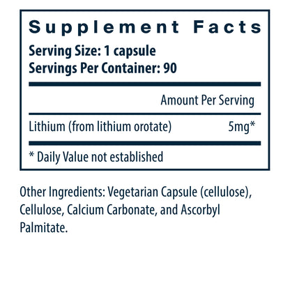 Vital Nutrients Lithium 5mg/serving dietary supplement facts.