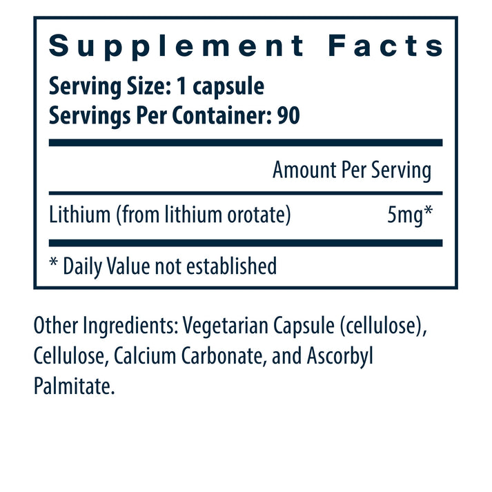 Vital Nutrients Lithium 5mg/serving dietary supplement facts.