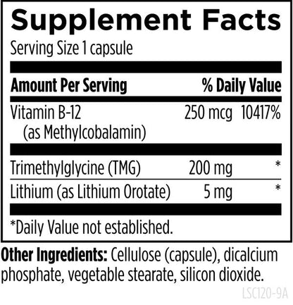Lithium Synergy 120 capsules supplement facts image