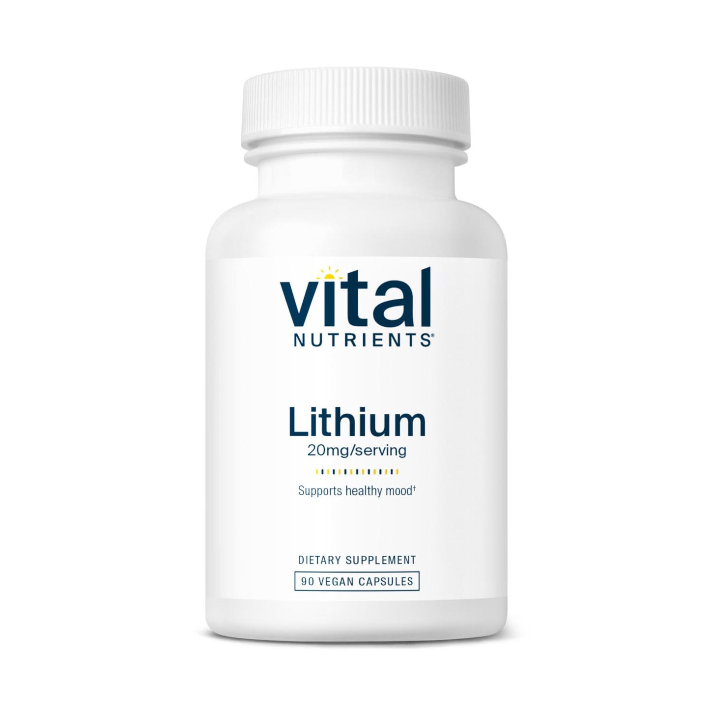 Vital Nutrients Lithium 20mg/serving dietary supplement.