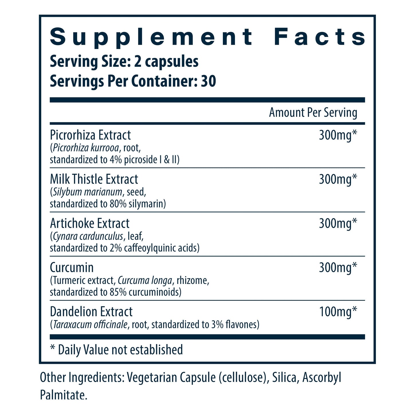 Vital Nutrients Liver Support II supplement facts.