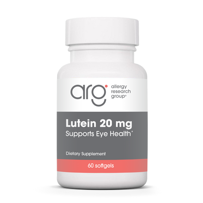 Allergy Research Group Lutein 20 mg softgels bottle for eye health, macular support, and antioxidant protection